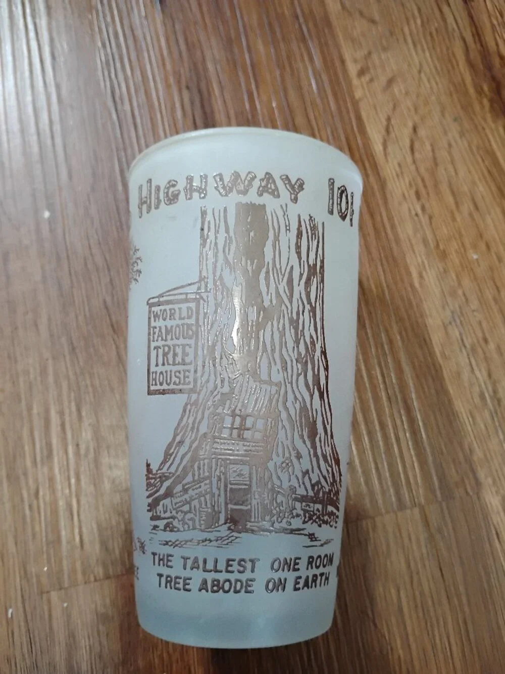 Vintage Redwood California Drive-Thru Tree Highway 101 Frosted Glass